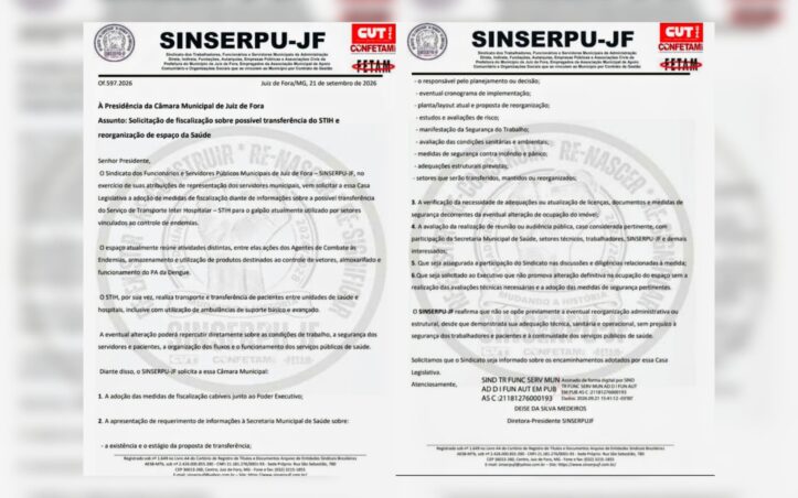 SINSERPU-JF aciona Câmara Municipal e órgãos de fiscalizaçãqo sobre possível transferência do STIH
